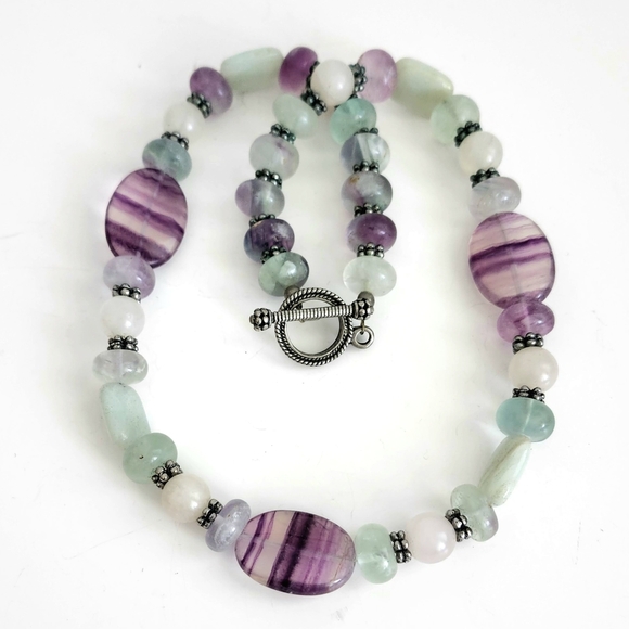 VTG natural Fluorite gemstone handmade necklace 19" - Picture 9 of 14